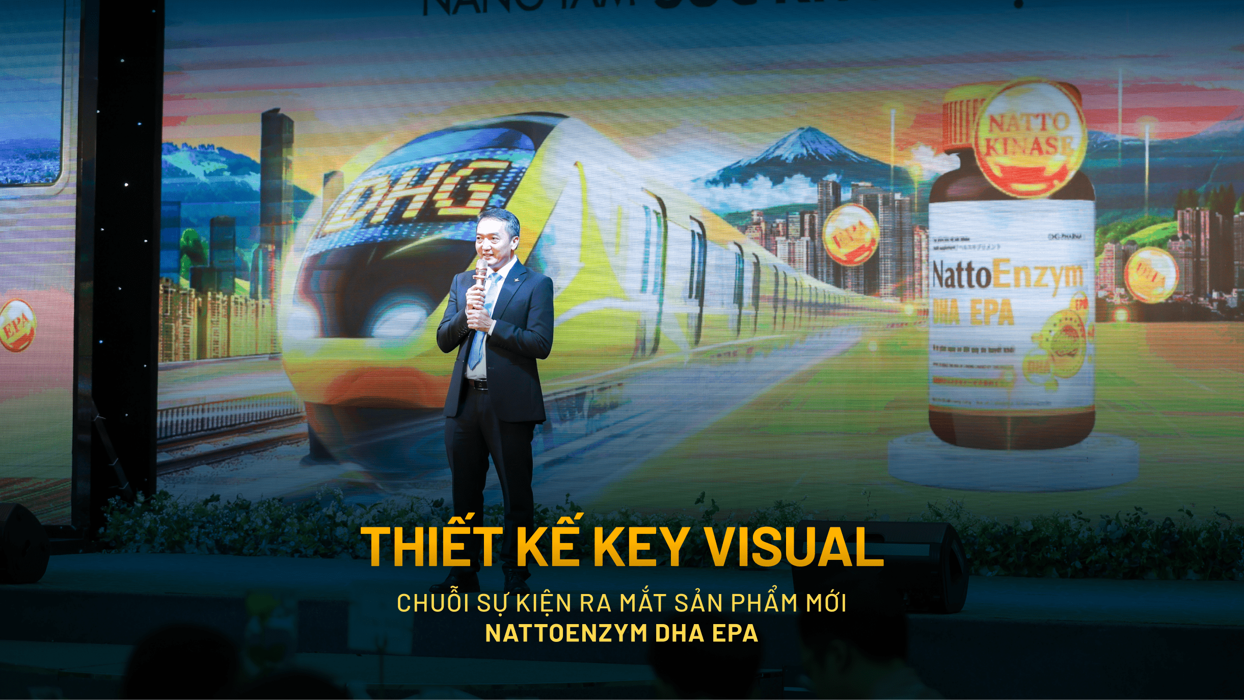 Thiết kế Key Visual chuỗi sự kiện ra mắt sản phẩm mới NattoEnzym DHA EPA của DHG